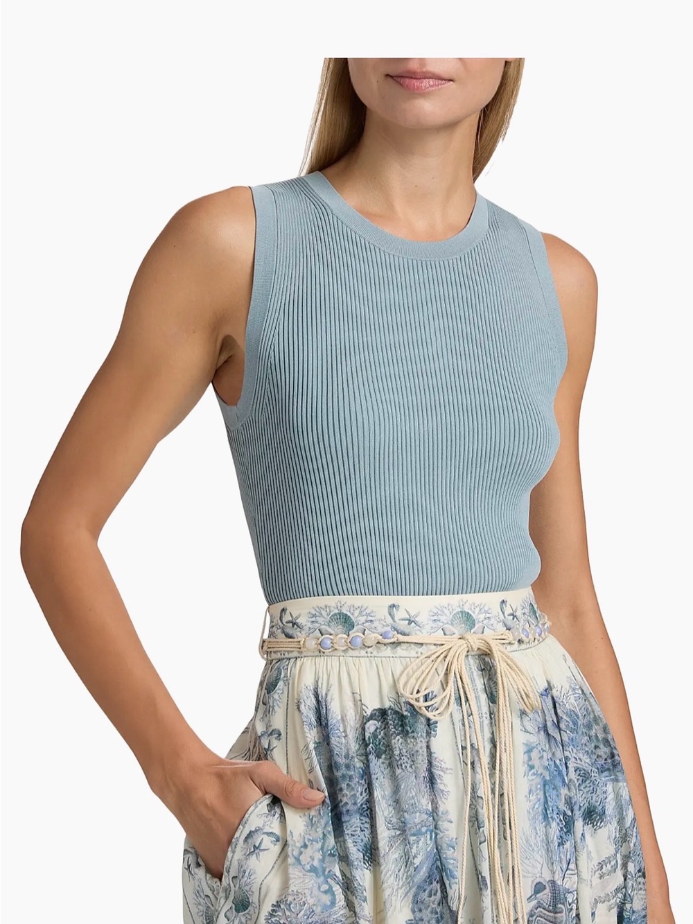 Linda allard Ellen Tracy Dusty Blue Ribbed Tank